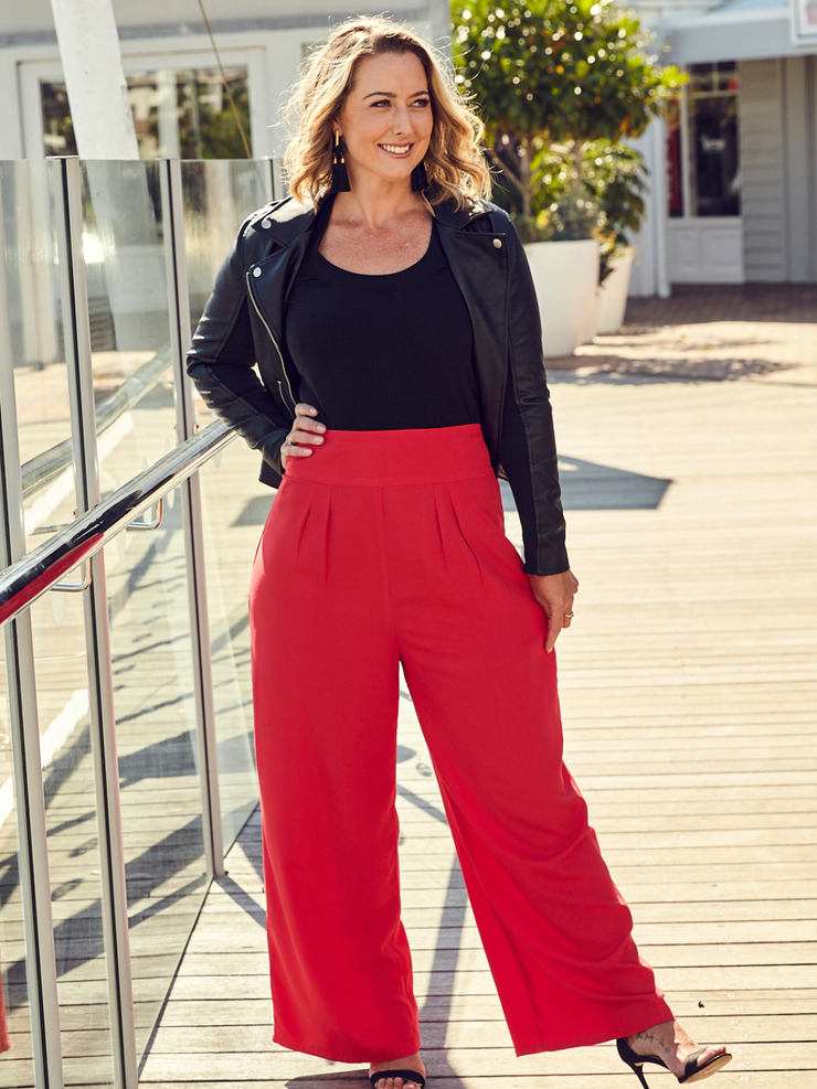 All Day Comfy Wide Leg Pants - Red | Three Bird Nest