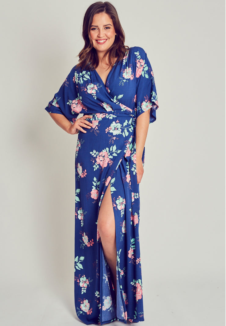 Plus Size Standards & Practices Slate Blue Chiffon Kimono Wrap Dress -  Olivia